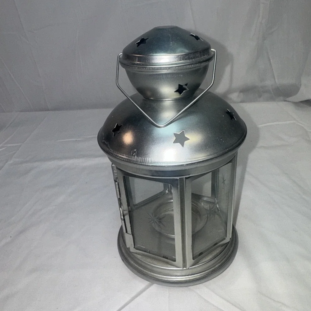 IKEA Tea Light Candle Holder Lantern Glass Panels Star Pattern